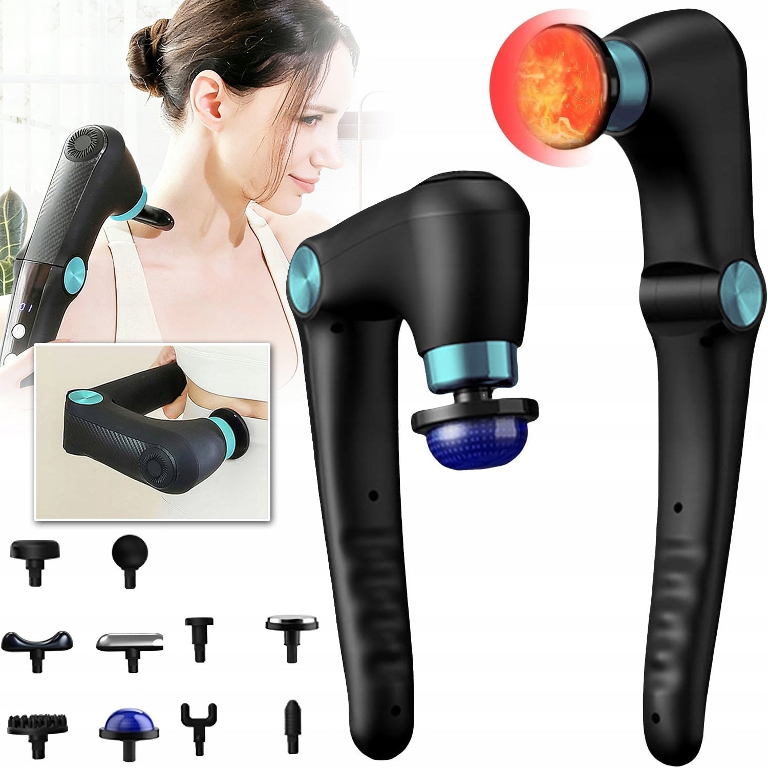 WIRELESS MASSAGER WITH HEATING FUNCTION, MASSAGE GUN, FOLDABLE