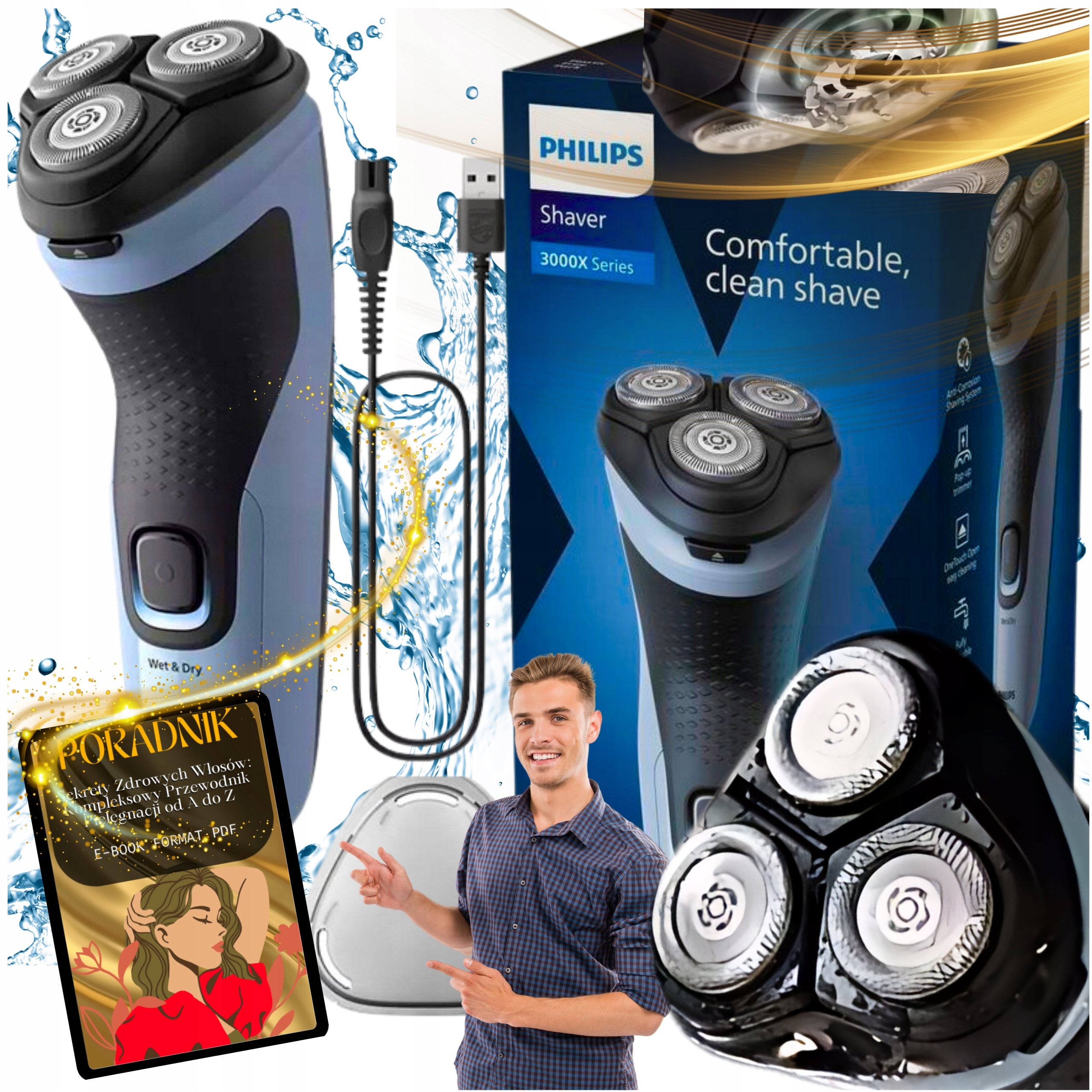 WIRELESS MEN'S BEARD SHAVER PHILIPS WATERPROOF +FREEBIE