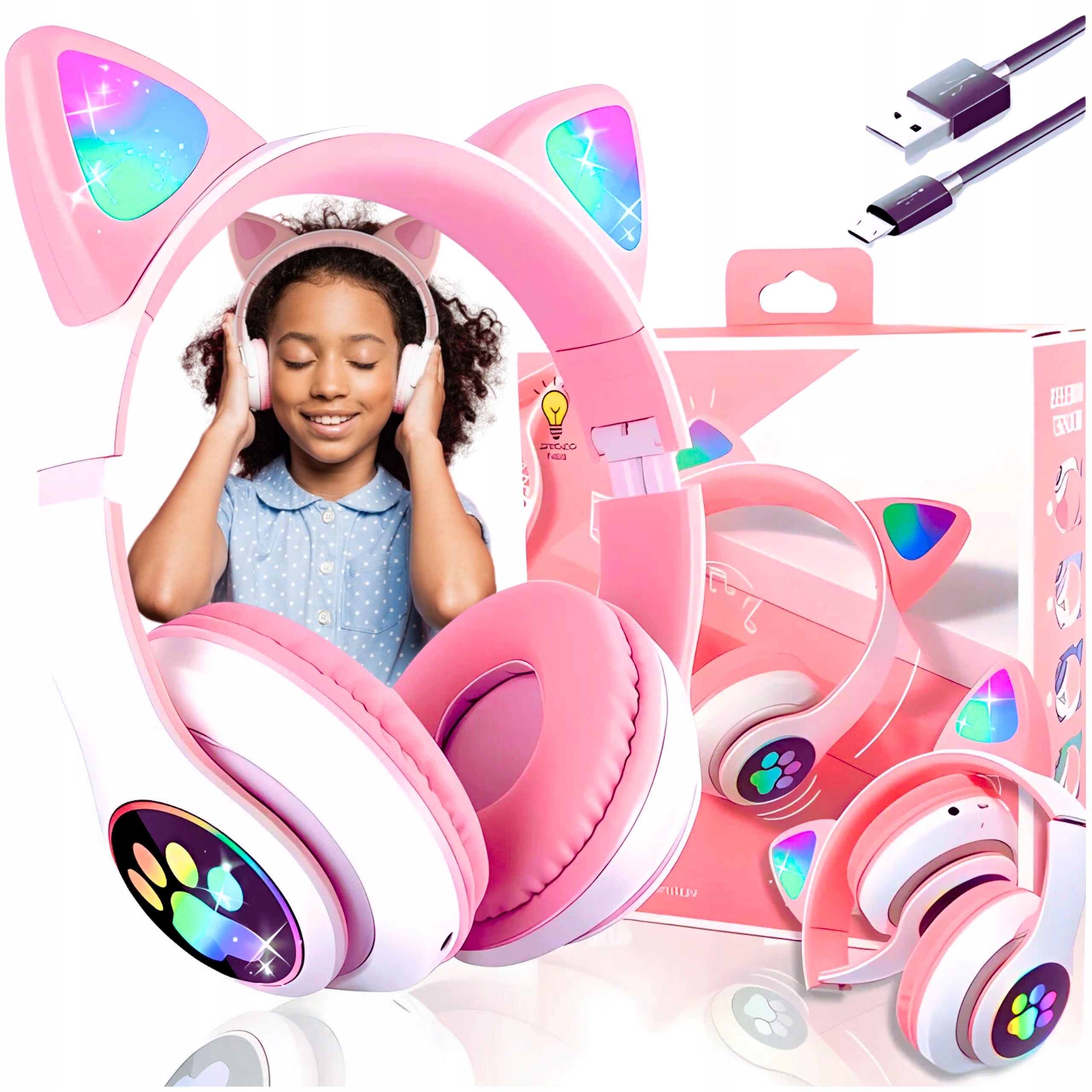 WIRELESS ON-EAR CAT EAR HEADPHONES FOR KIDS BLUETOOTH RGB MUSIC