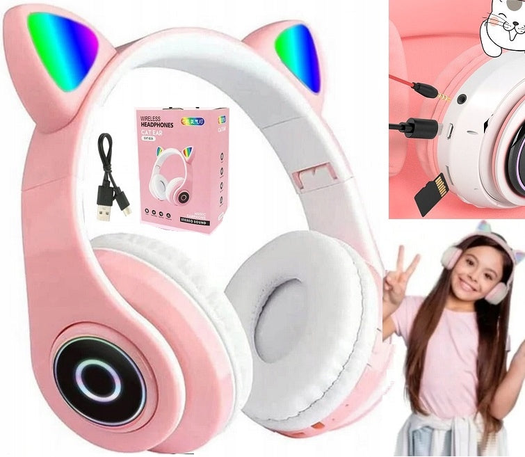 WIRELESS ON-EAR HEADPHONES CAT EARS BLUETOOTH LED RGB FOR BABY