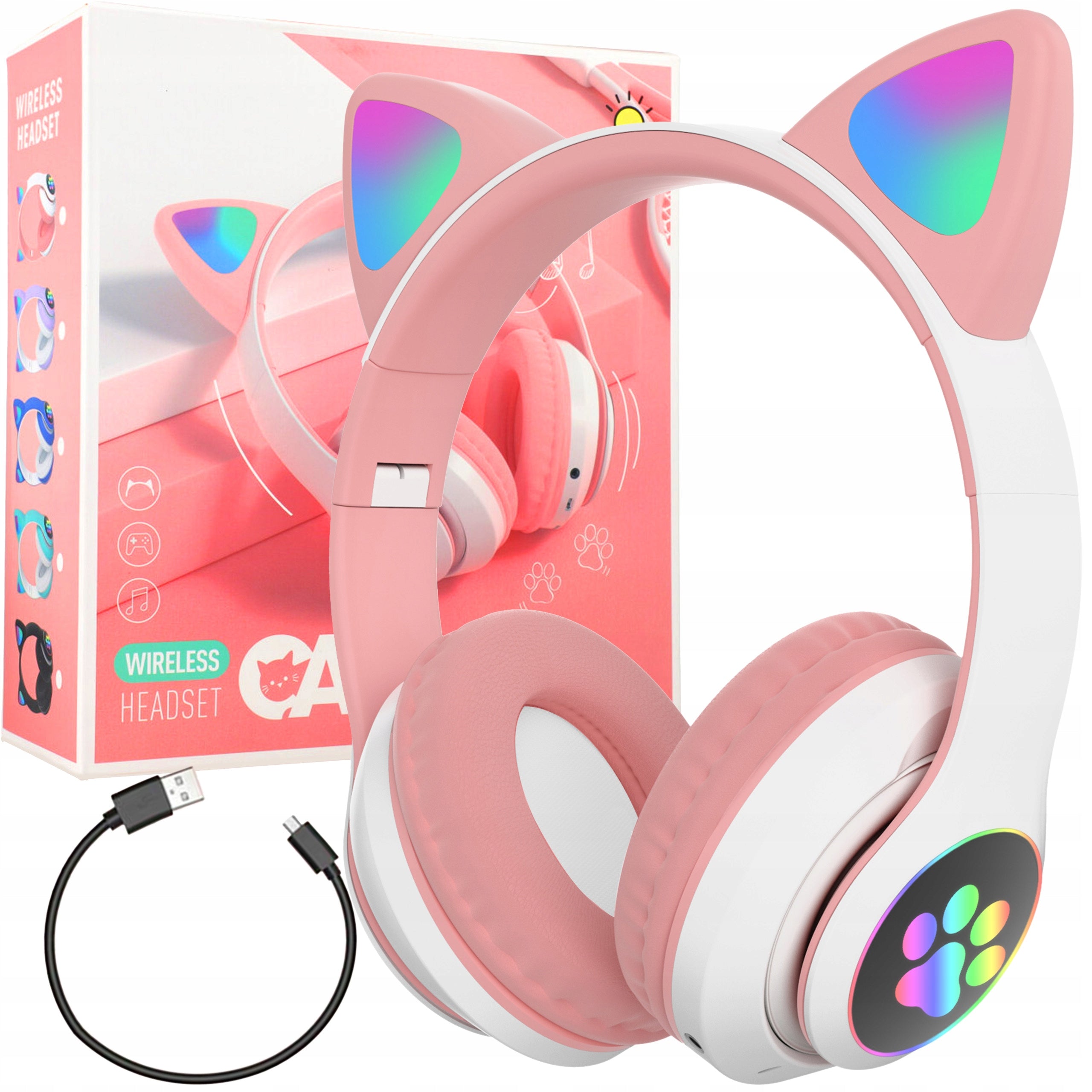 WIRELESS ON-EAR HEADPHONES CAT EARS FOR KIDS BLUETOOTH RGB MUSIC