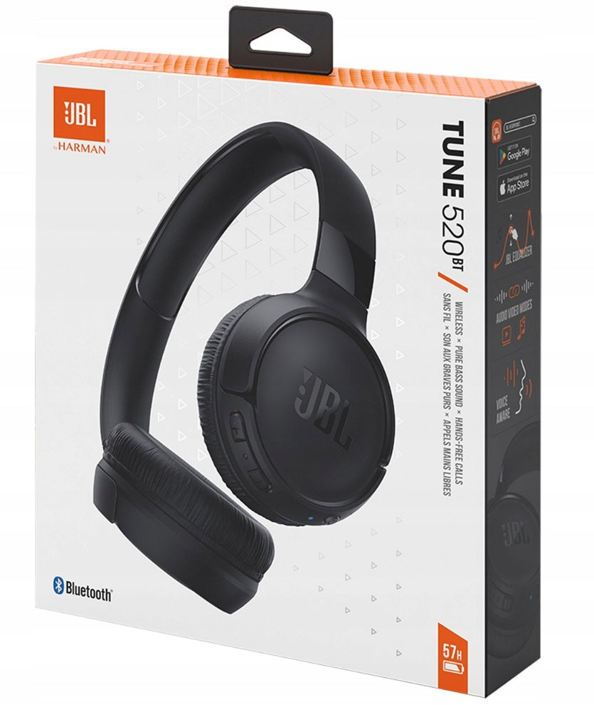 WIRELESS ON-EAR HEADPHONES JBL TUNE 520BT BLUETOOTH BLACK BASS MIC Packaging status original