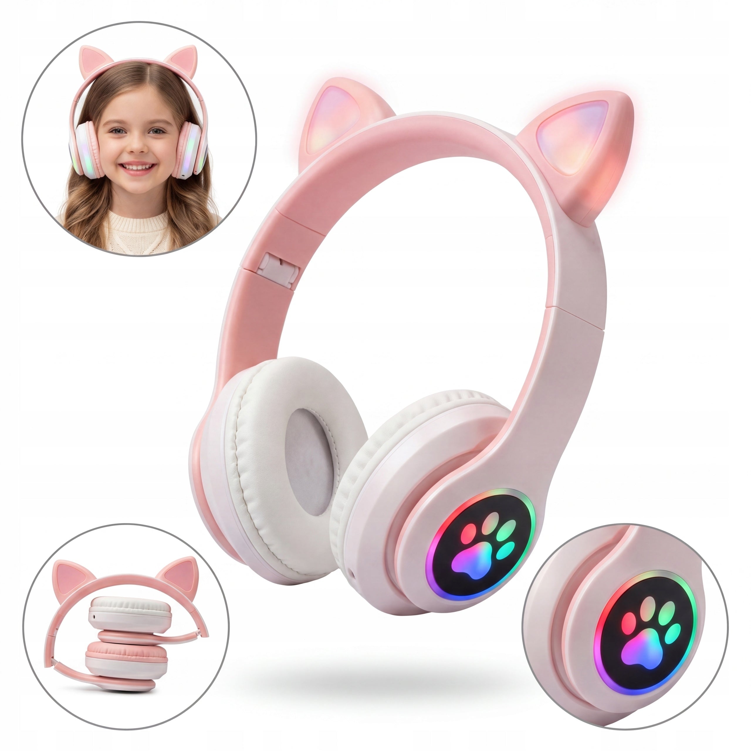 WIRELESS ON-EAR HEADPHONES WITH BLUETOOTH EARS CAT EARS FOR KIDS Packaging status original