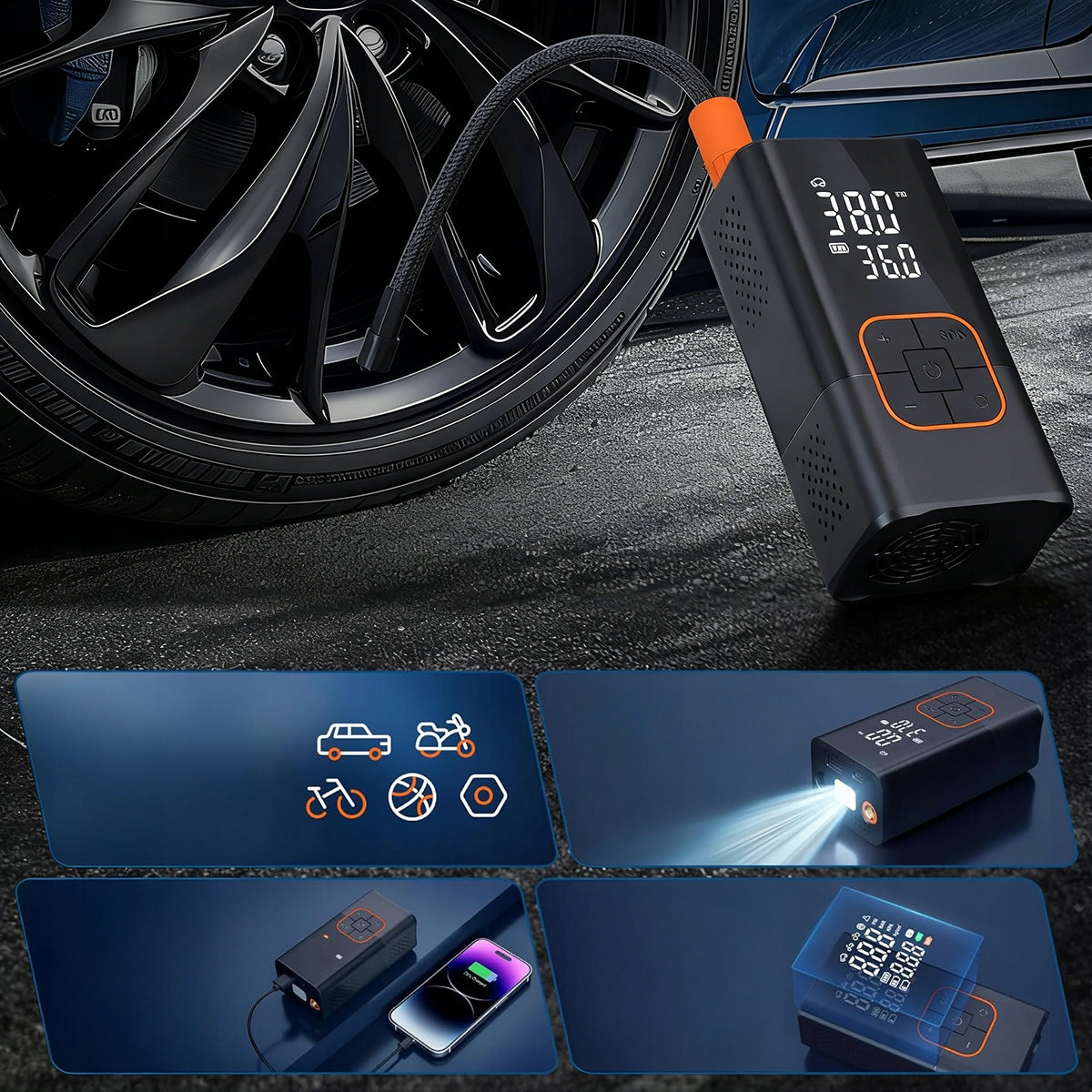 WIRELESS PORTABLE ELECTRIC PUMP CAR BICYCLE COMPRESSOR Weight 480 g