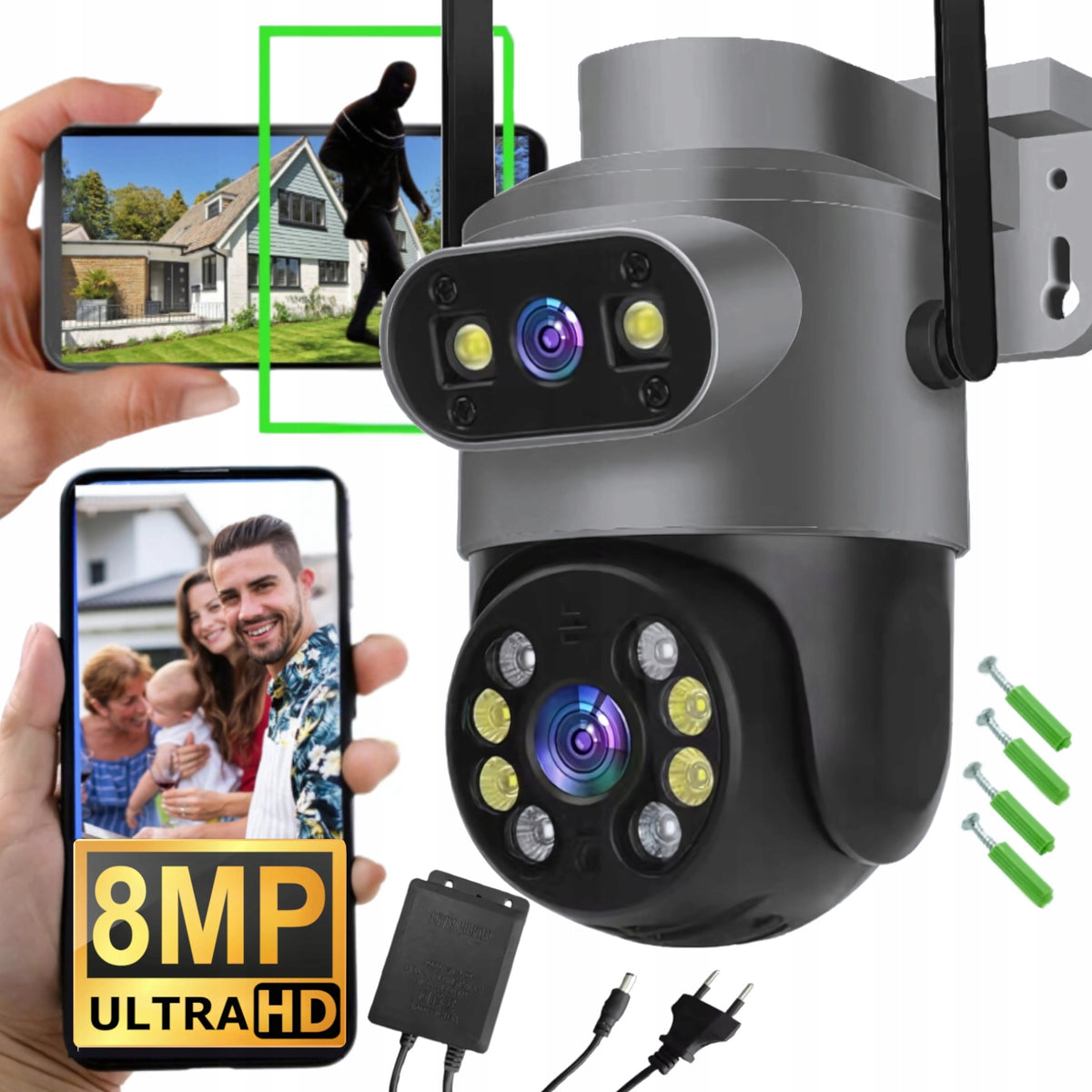 WIRELESS ROTATING WIFI CAMERA 8MPx ULTRA HD DUAL TWO UHD LENSES