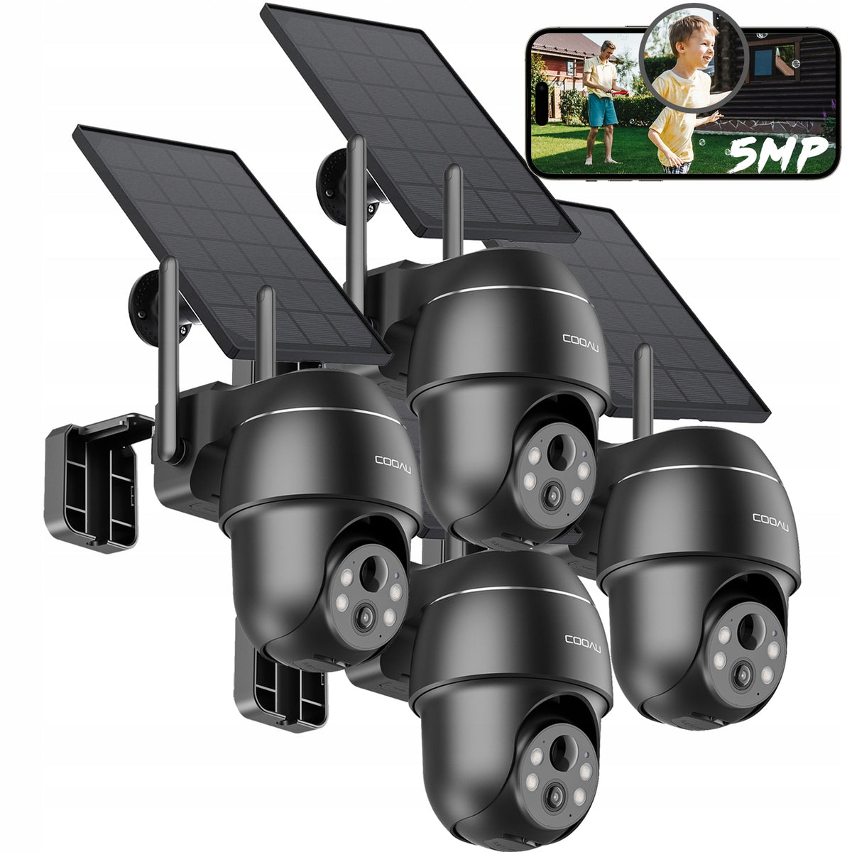 WIRELESS SOLAR CAMERA ROTATING OUTDOOR WIFI IP 5MPX MONITORING X4