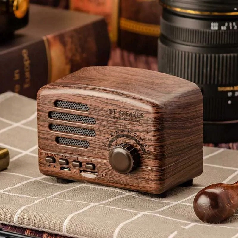 WIRELESS SPEAKER RADIO BT VINTAGE RETRO 400MAH 5V 3W DARK WOOD Batteries included no