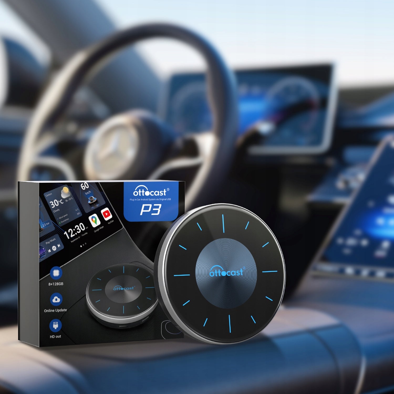 WIRELESS TRANSMITTER OTTOCAST P3 8/128 GB ANDROID AUTO CARPLAY SIM LTE Brand Ottocast