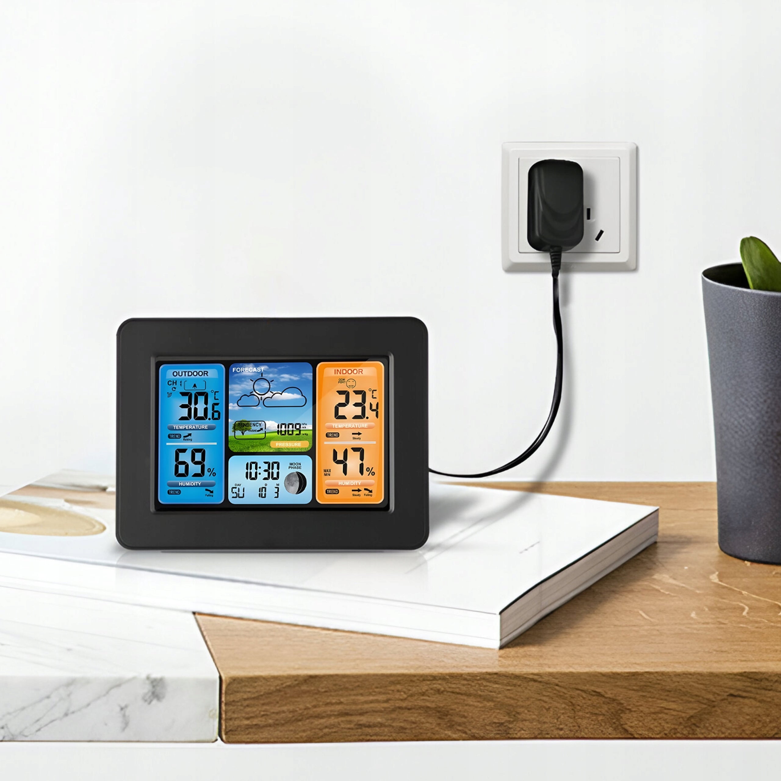 WIRELESS WEATHER STATION WEATHER HYGROMETER DCF CLOCK DATE + SENSOR Model stacja pogodowa