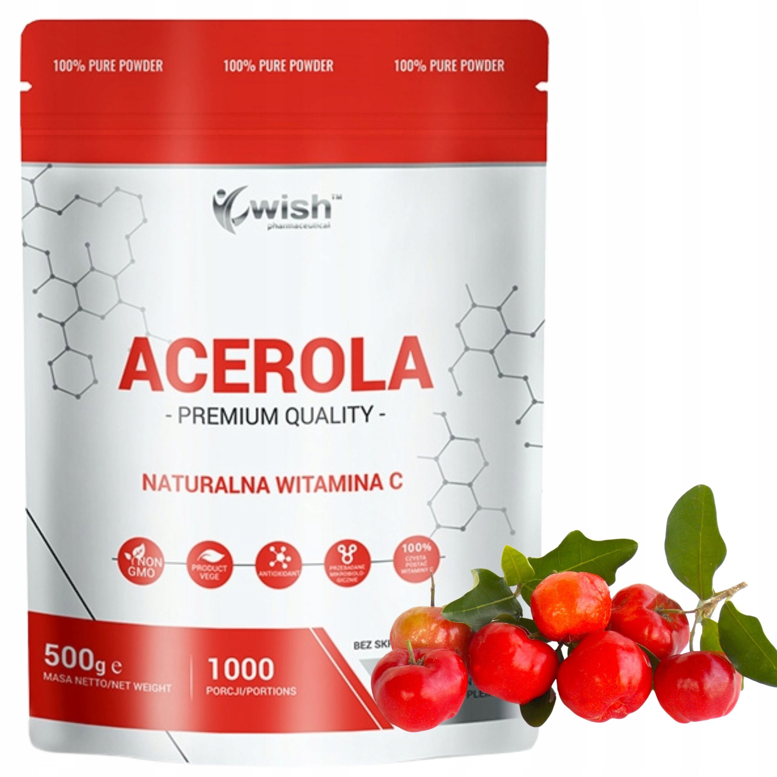 WISH Acerola 500mg Natural Vitamin C Powder 500 g Brand Wish Pharmaceutical