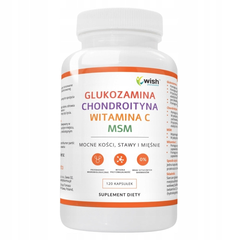 WISH GLUCOSAMINE CHONDROITIN MSM VITAMIN C FOR JOINTS IMMUNITY 120caps Manufacturer code MSM na stawy odporność