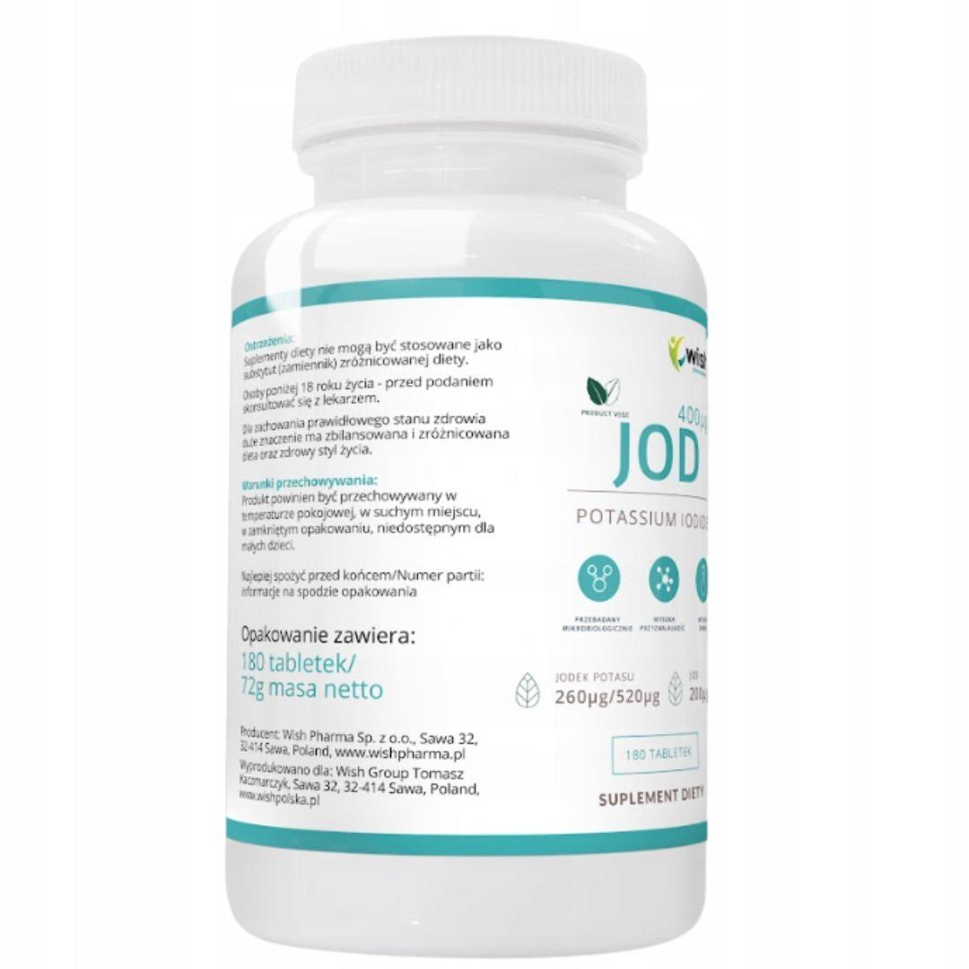 WISH Iodine Potassium iodide 400 mcg Thyroid 180 tablets Brand Wish Pharmaceutical
