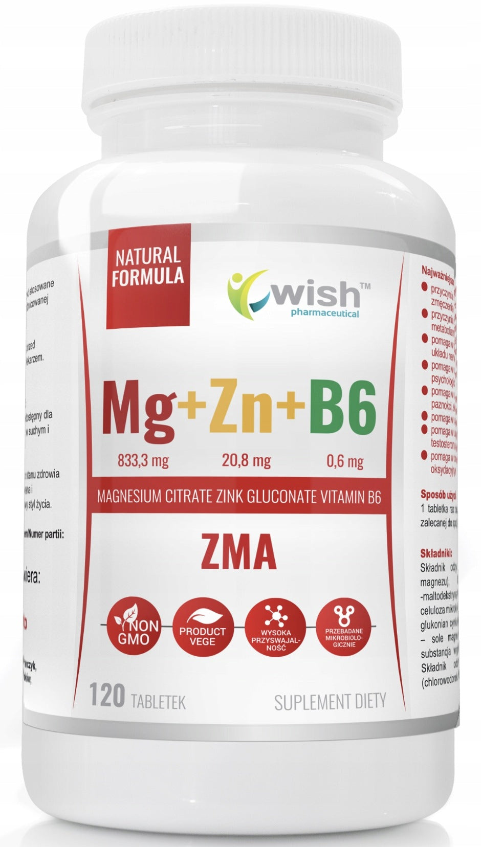 WISH Mg+Zn+Vit B6 120 tablets magnesium citrate zinc vitamin B6