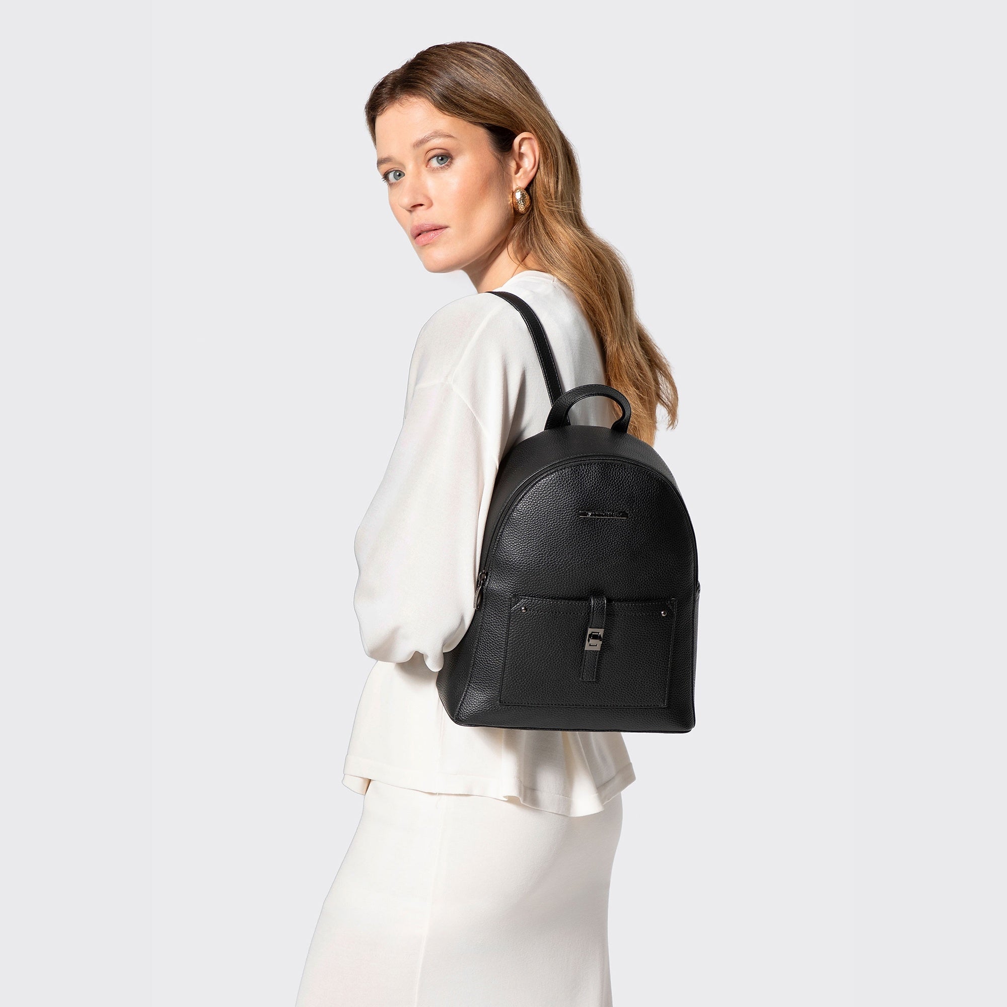WITTCHEN imitation leather backpack with front pocket black - silver Brand WITTCHEN