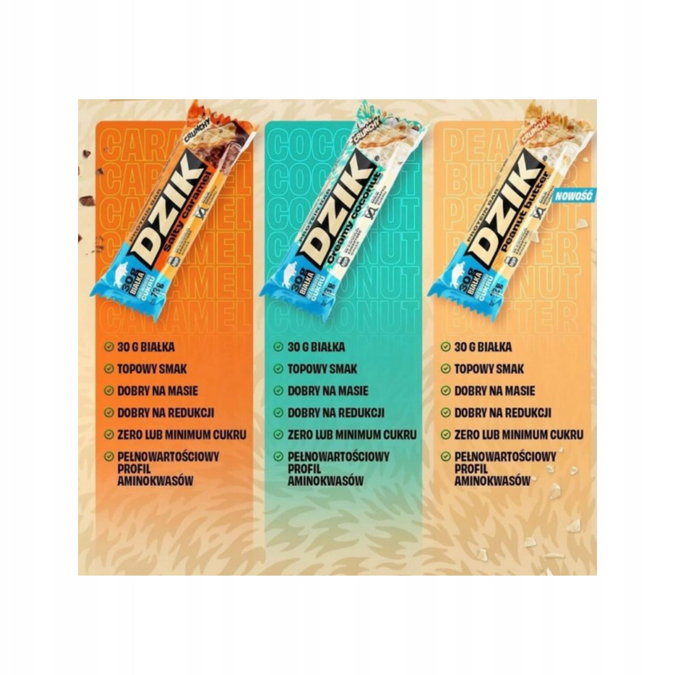 WK Dzik 3 x Protein Bar ( 3 different flavors ) MIX of Flavors Without Added Sugar Expiration date at least six months from the date of purchase