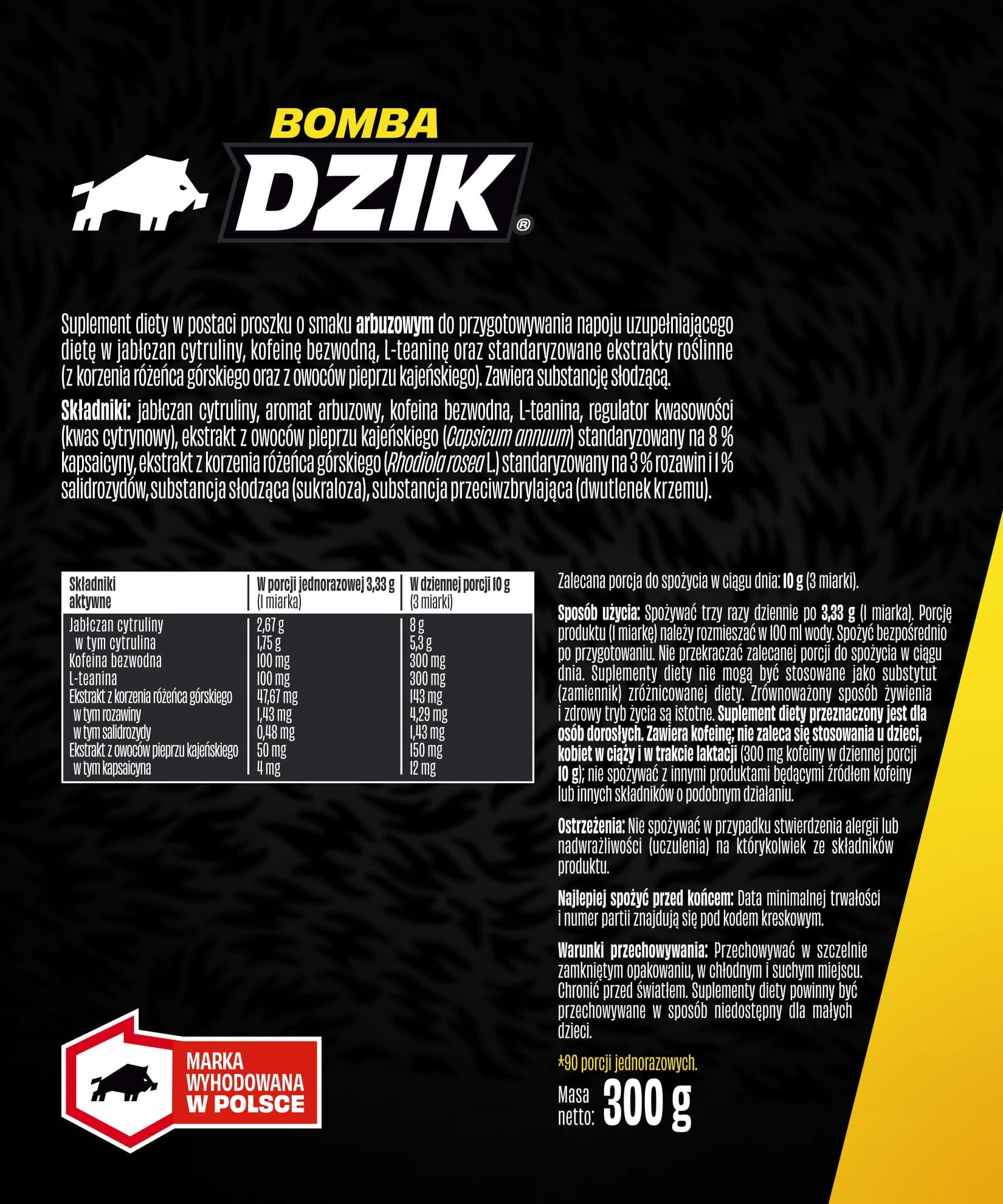 WK Dzik Pre-workout Watermelon Bomb 300 g Expiration date at least 1 year from the date of purchase