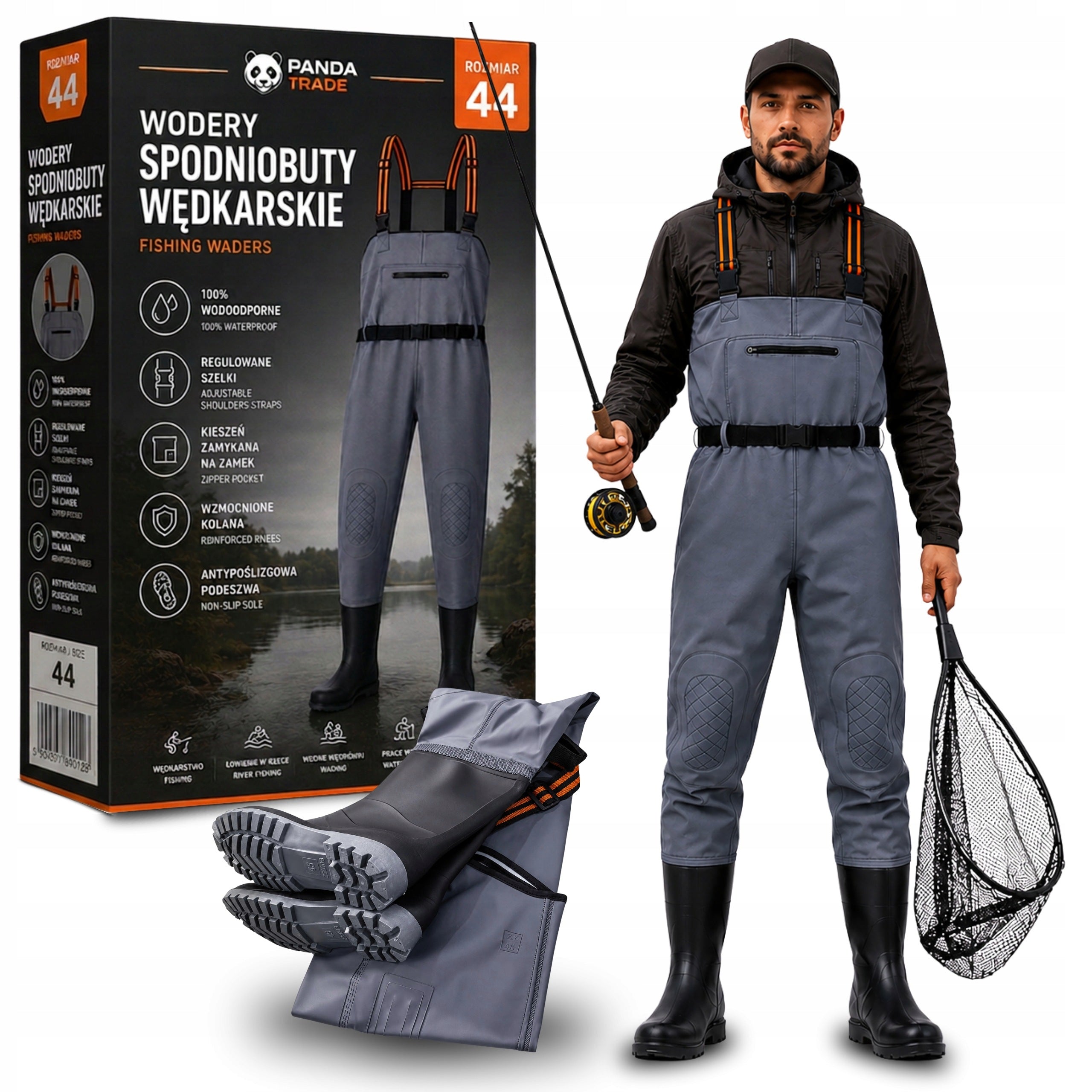 WODERY FISHING PANTS RUBBER WATERPROOF 44 r.