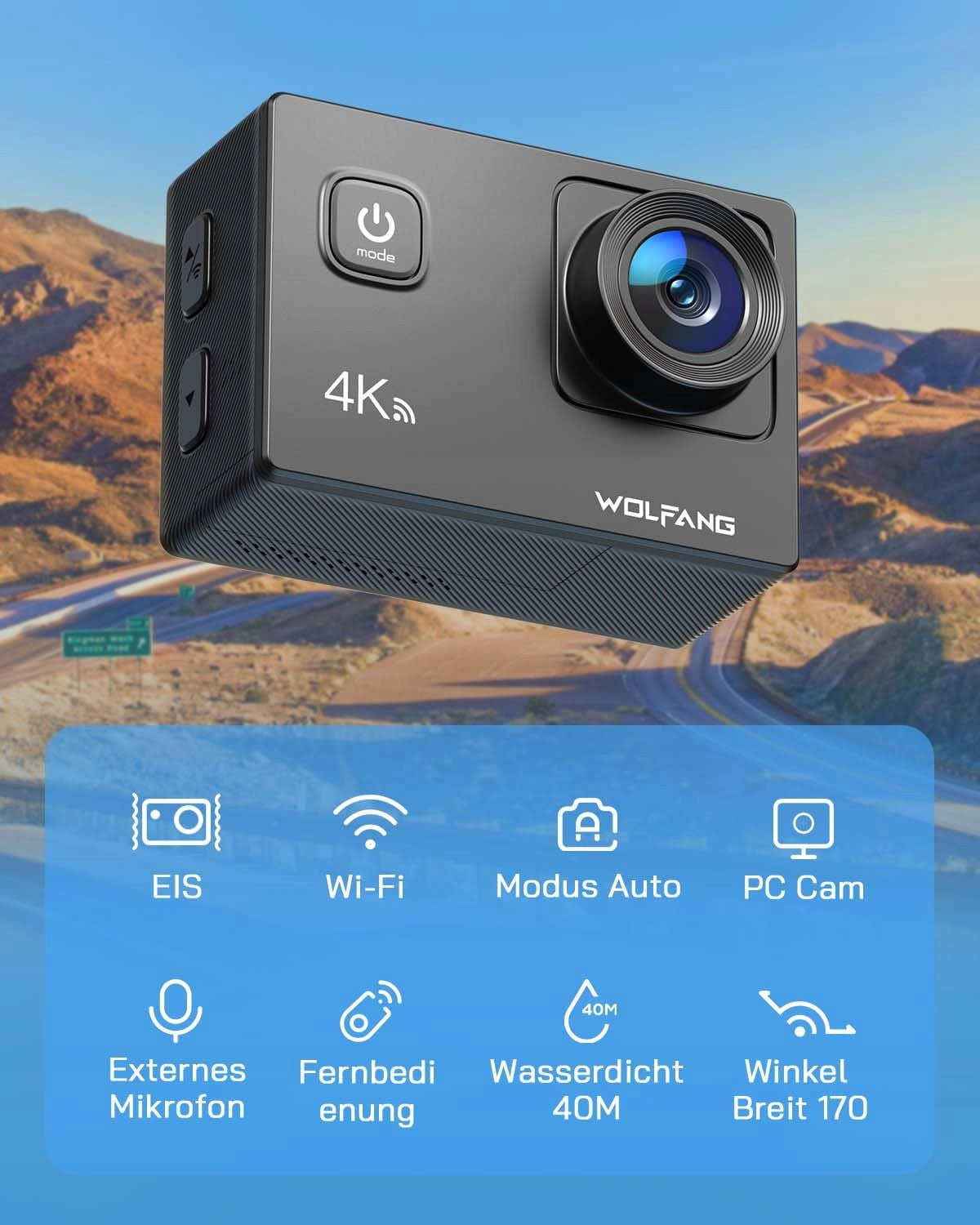 WOLFANG GA100 Sports Camera 4K 20MP Underwater WiFi 40M Waterproof Brand no brand
