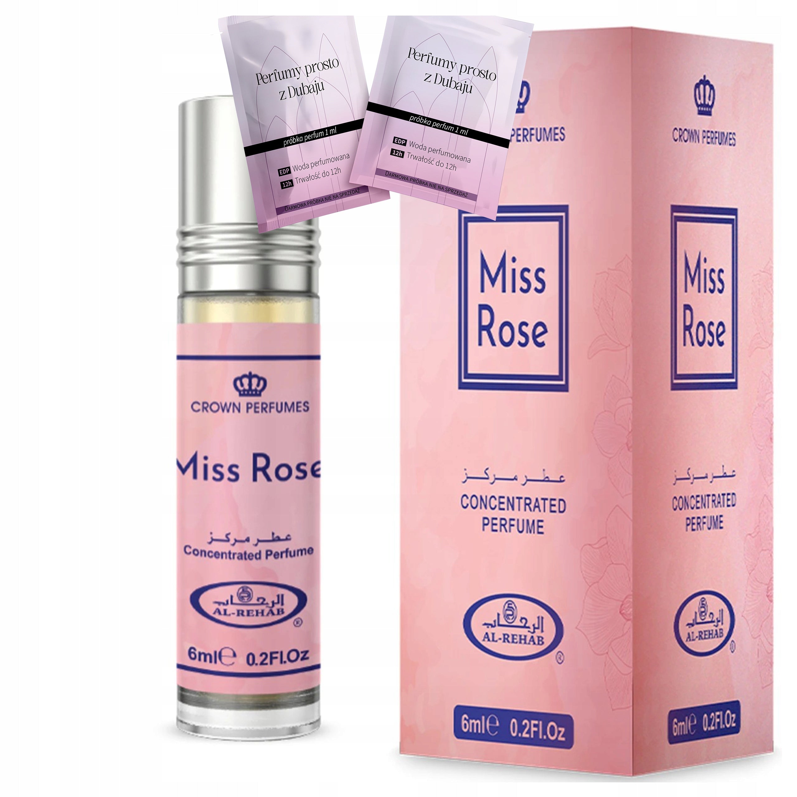 WOMEN'S ARABIC PERFUME AL-REHAB MISS ROSE IN ORIENTAL OIL + 2 SAMPLES