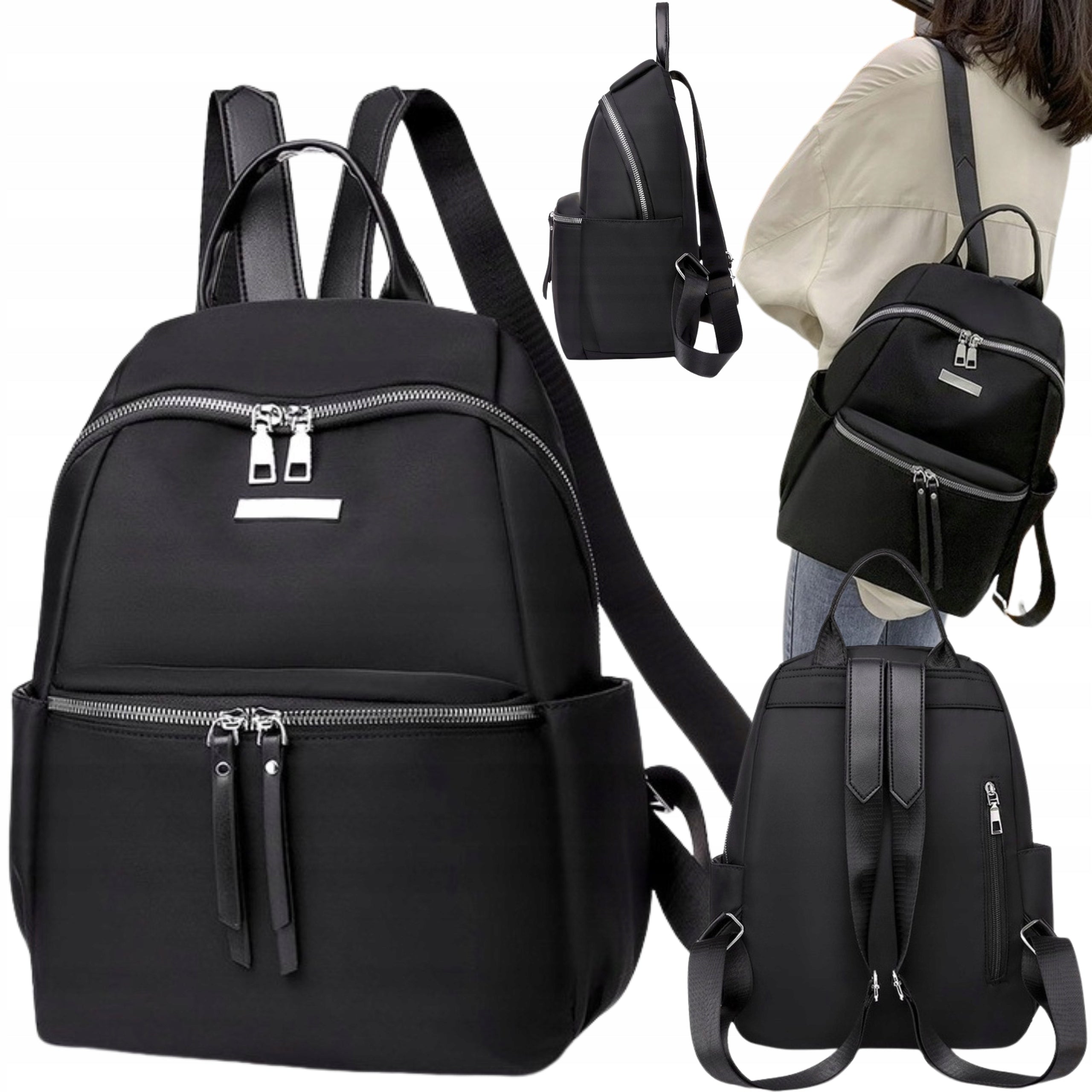 WOMEN'S BACKPACK BLACK BACKPACK ROOMY Silver Zipper A4 for Women Female Brand Likado
