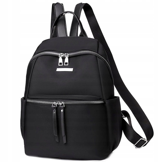 WOMEN'S BACKPACK BLACK BACKPACK ROOMY Silver Zipper A4 for Women Female
