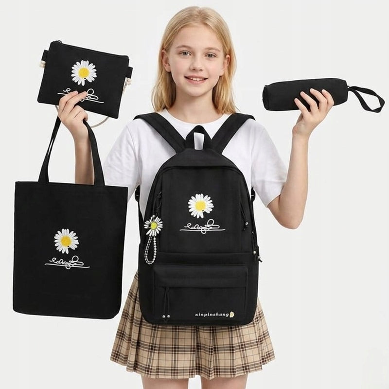 WOMEN'S BACKPACK BLACK SET 4IN1 BAG SCHOOL PENCIL CASE Manufacturer code 09876TM