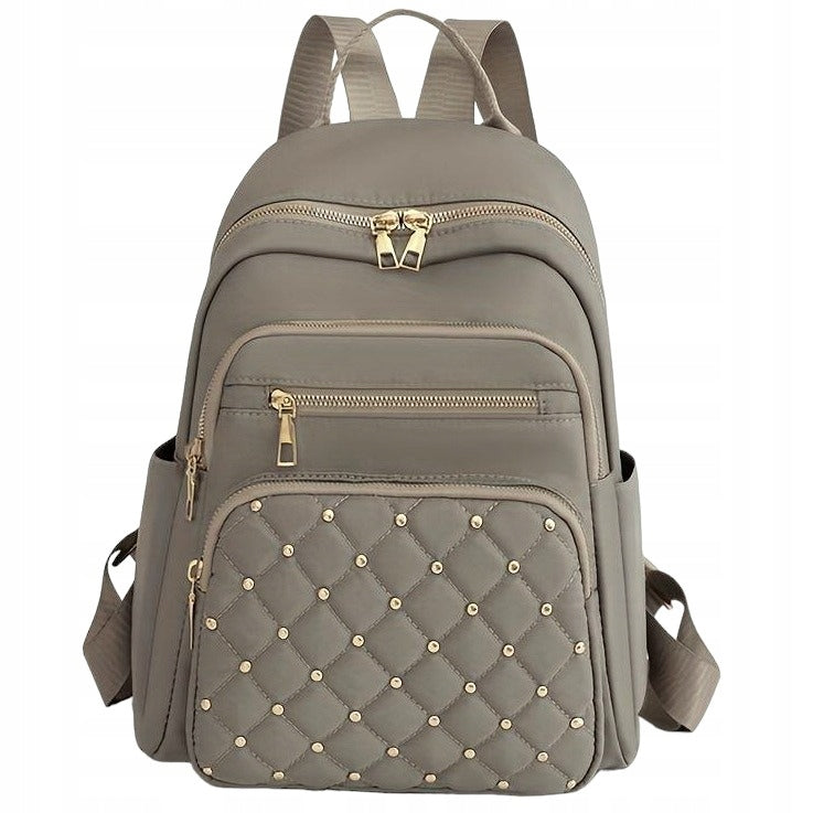 WOMEN'S BACKPACK Khaki Brown Beige QUILTED ROOMY GOLD Brand Likado