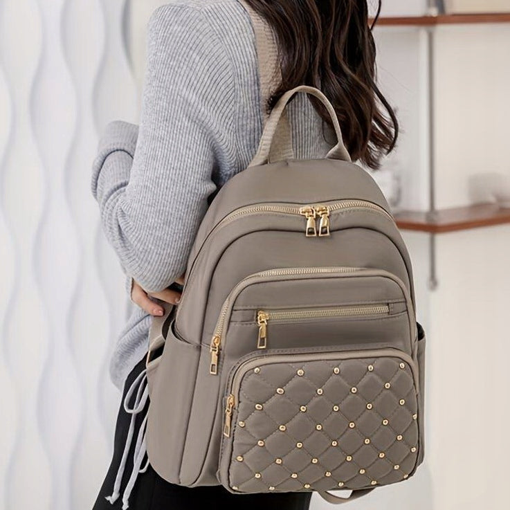 WOMEN'S BACKPACK Khaki Brown Beige QUILTED ROOMY GOLD EAN (GTIN) 5905902603708