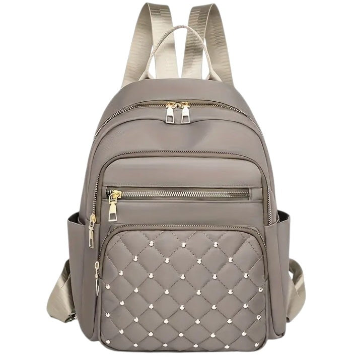 WOMEN'S BACKPACK Khaki Brown Beige QUILTED ROOMY GOLD