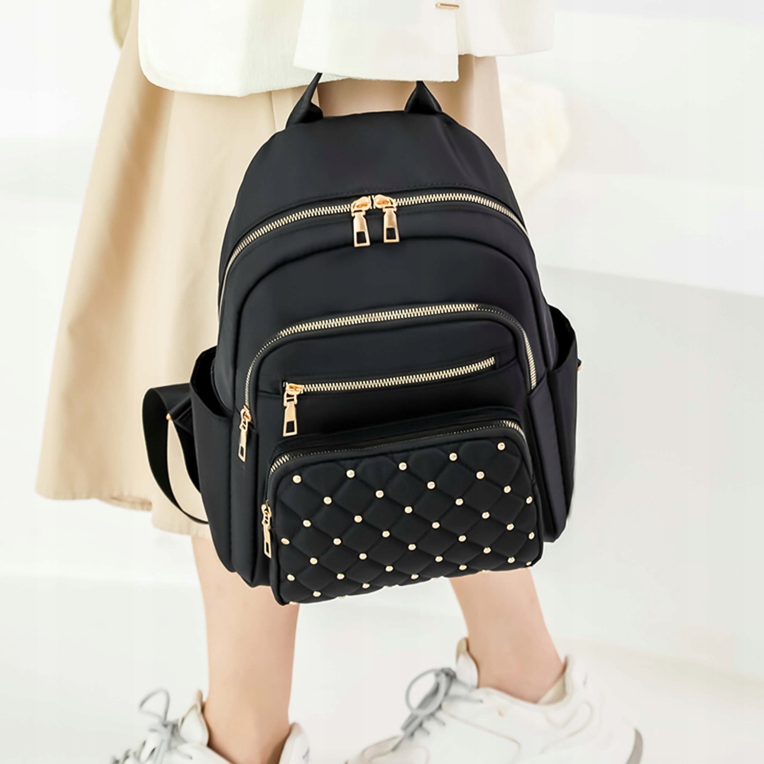 WOMEN'S BACKPACK ROOMY Urban School QUILTED Shoulder Bag Lightweight Black Brand Renew Force