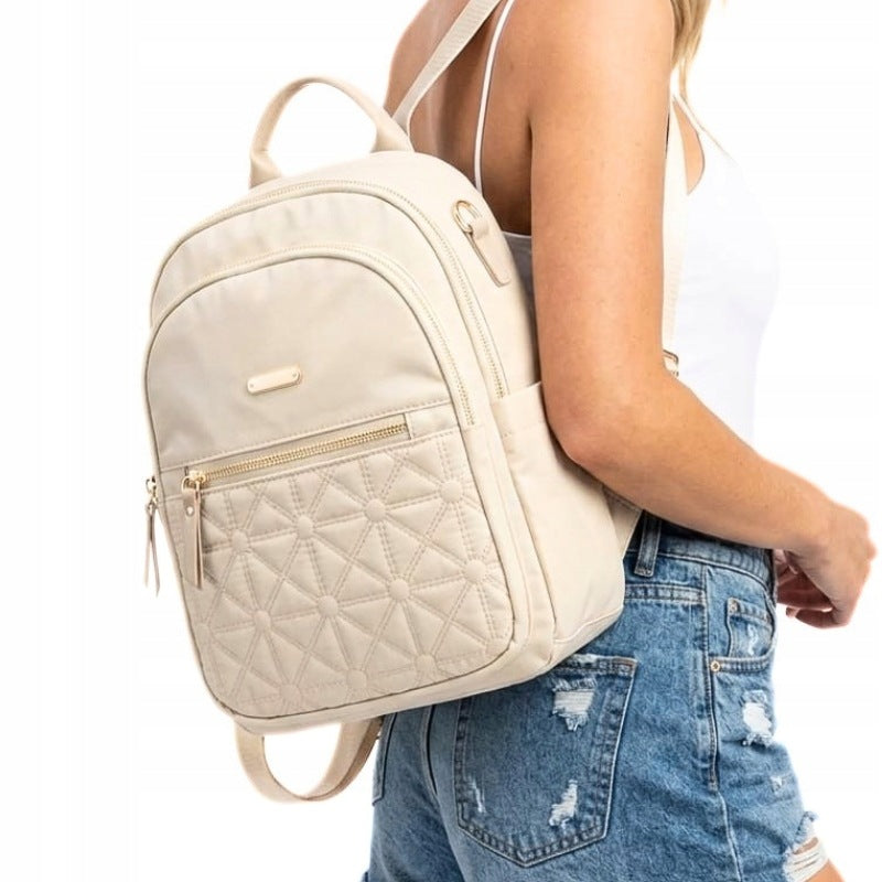WOMEN'S BACKPACK SMALL ELEGANT QUILTED LIGHT ECRU URBAN SUMMER