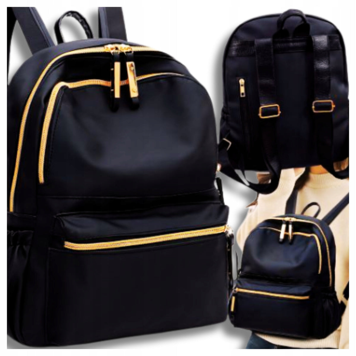WOMEN'S BACKPACK URBAN BLACK ROOMY WOMEN'S SHOULDER BAG FOR SCHOOL WORK