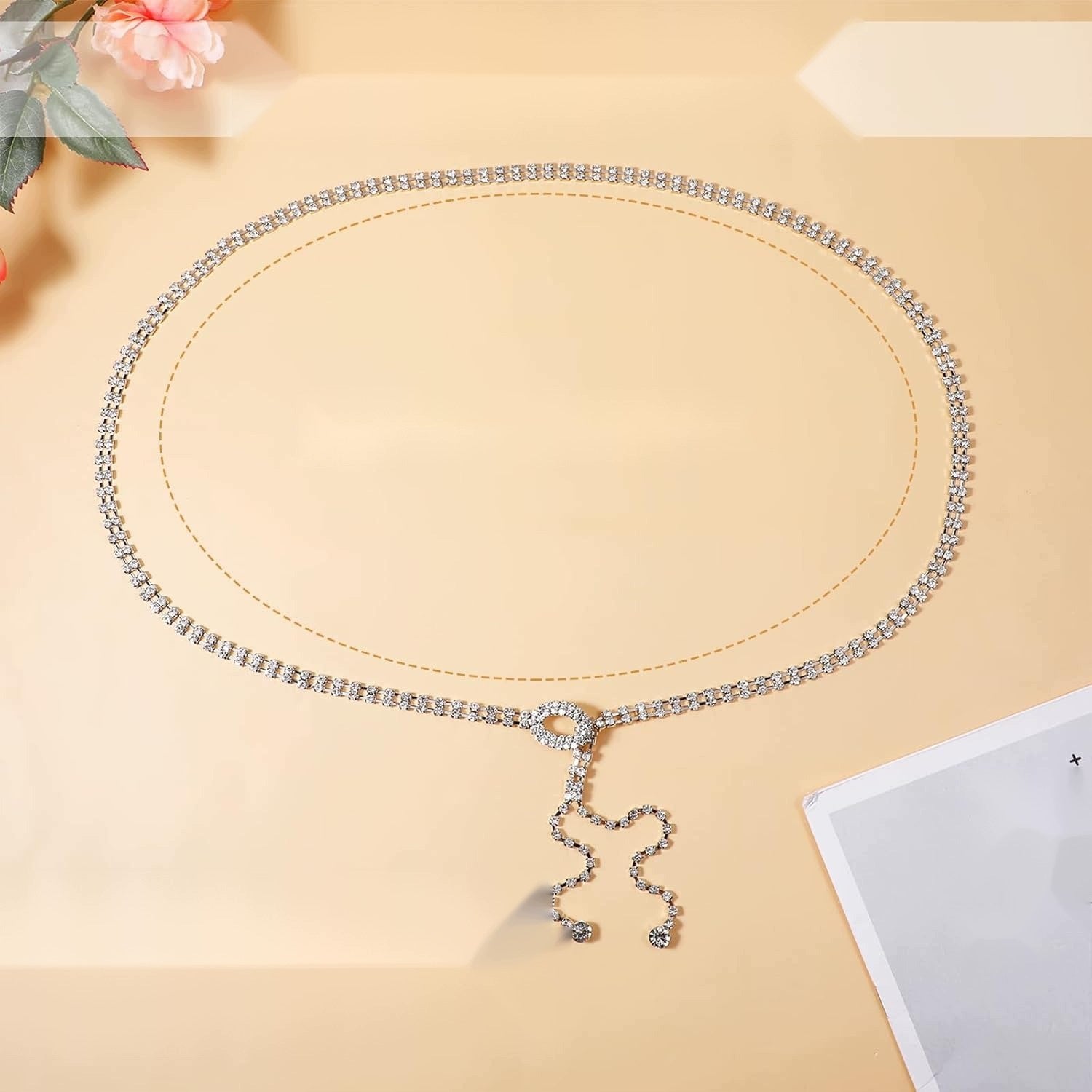 WOMEN'S BELT 110 CM GLITTER SILVER CHAIN CRYSTAL DECORATIVE GLASS Brand no brand