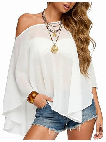 WOMEN'S CHIFFON PONCHO WITH MESH OPEN SHOULDERS ELEGANT FOR HOME