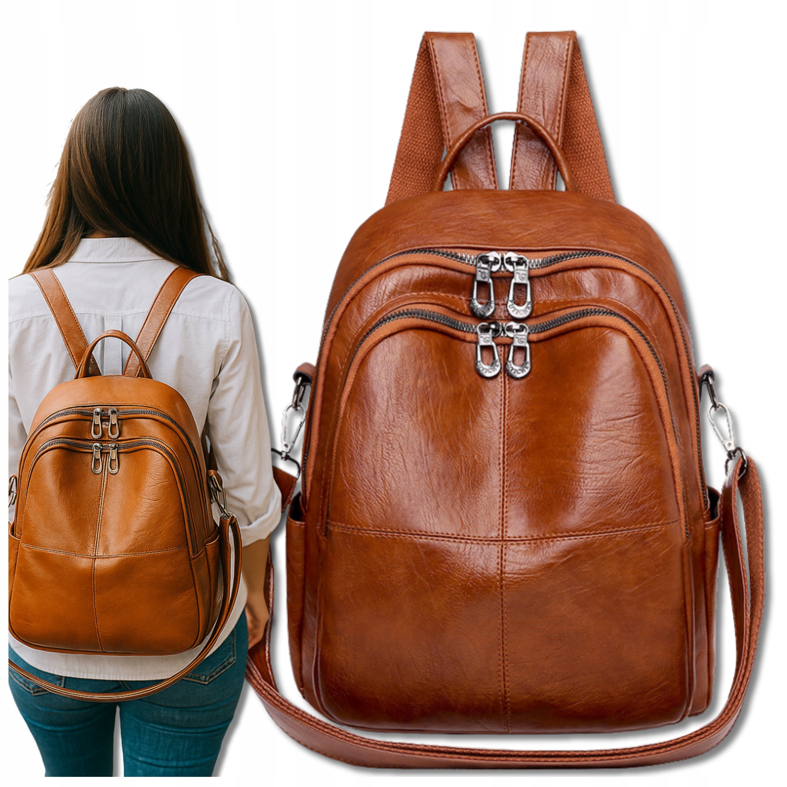 WOMEN'S CITY BACKPACK BROWN ROOMY Shoulder Strap School Bag 2in1 Brand EdiBazzar