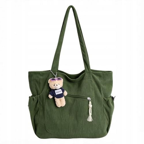 WOMEN'S CORDUROY BEACH BAG GREEN WITH SHOPPING POCKETS FOR HOME Brand no brand