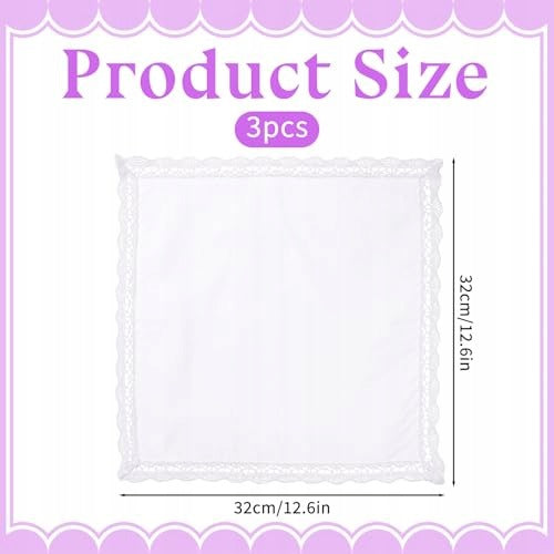 WOMEN'S FABRIC HANDKERCHIEFS LACE WHITE VINTAGE 3 PCS FOR WEDDING Manufacturer code SWC5908151808924