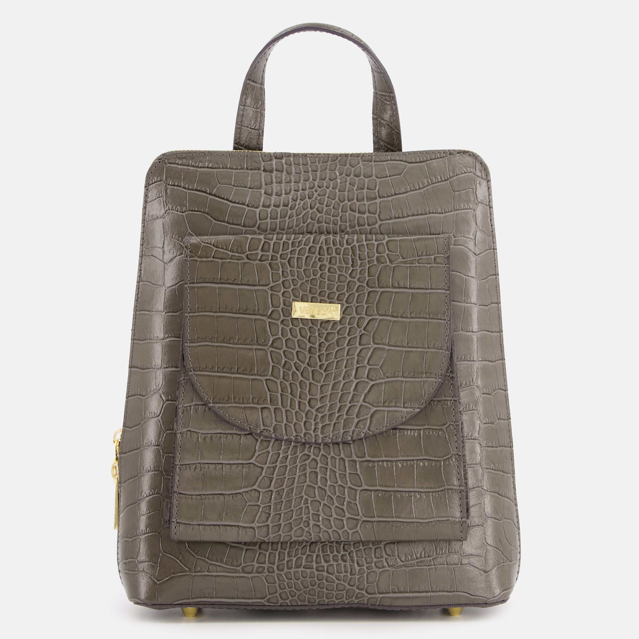 WOMEN'S GREY VENEZIA BACKPACK WITH ANIMAL MOTIF MADE OF NATURAL LEATHER