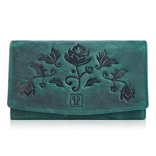 WOMEN'S LEATHER WALLET LARGE WITH PROTECTION RFID RETRO GREEN FOR WOMEN Brand no brand