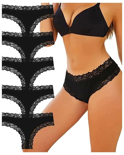 WOMEN'S PANTIES COTTON BRAZILIAN LACE FOR WOMEN 5 PAIRS