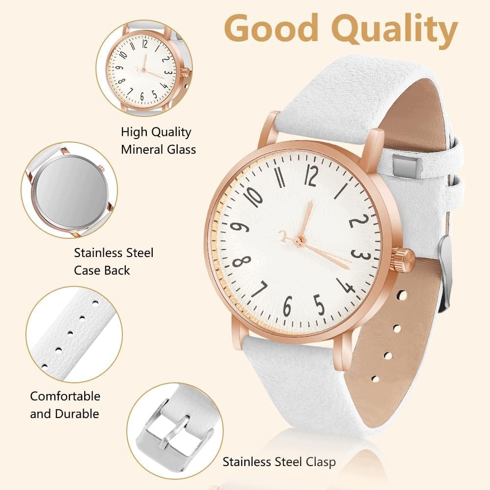 WOMEN'S QUARTZ WATCH LEATHER STRAP WHITE ANALOG DIAL Kind analog