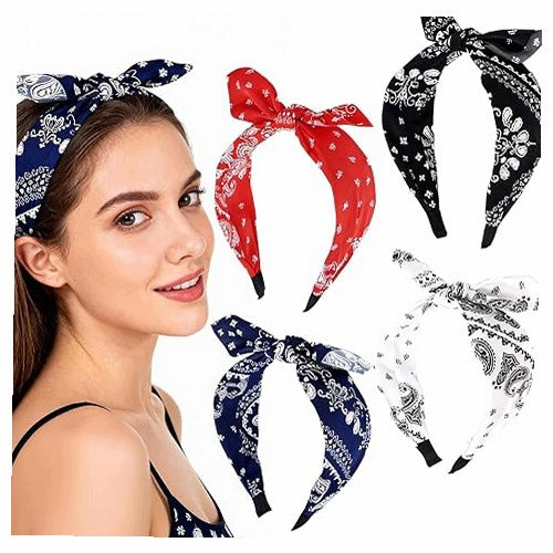 WOMEN'S ROCKABILLY PAISLEY VINTAGE HEADBAND FOR HAIR 4 PCS.