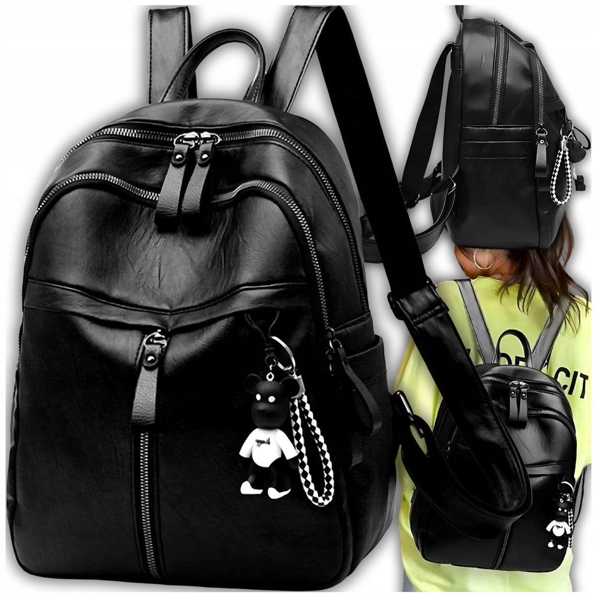WOMEN'S SCHOOL BACKPACK RETRO ELEGANT URBAN ROOMY ECO LEATHER