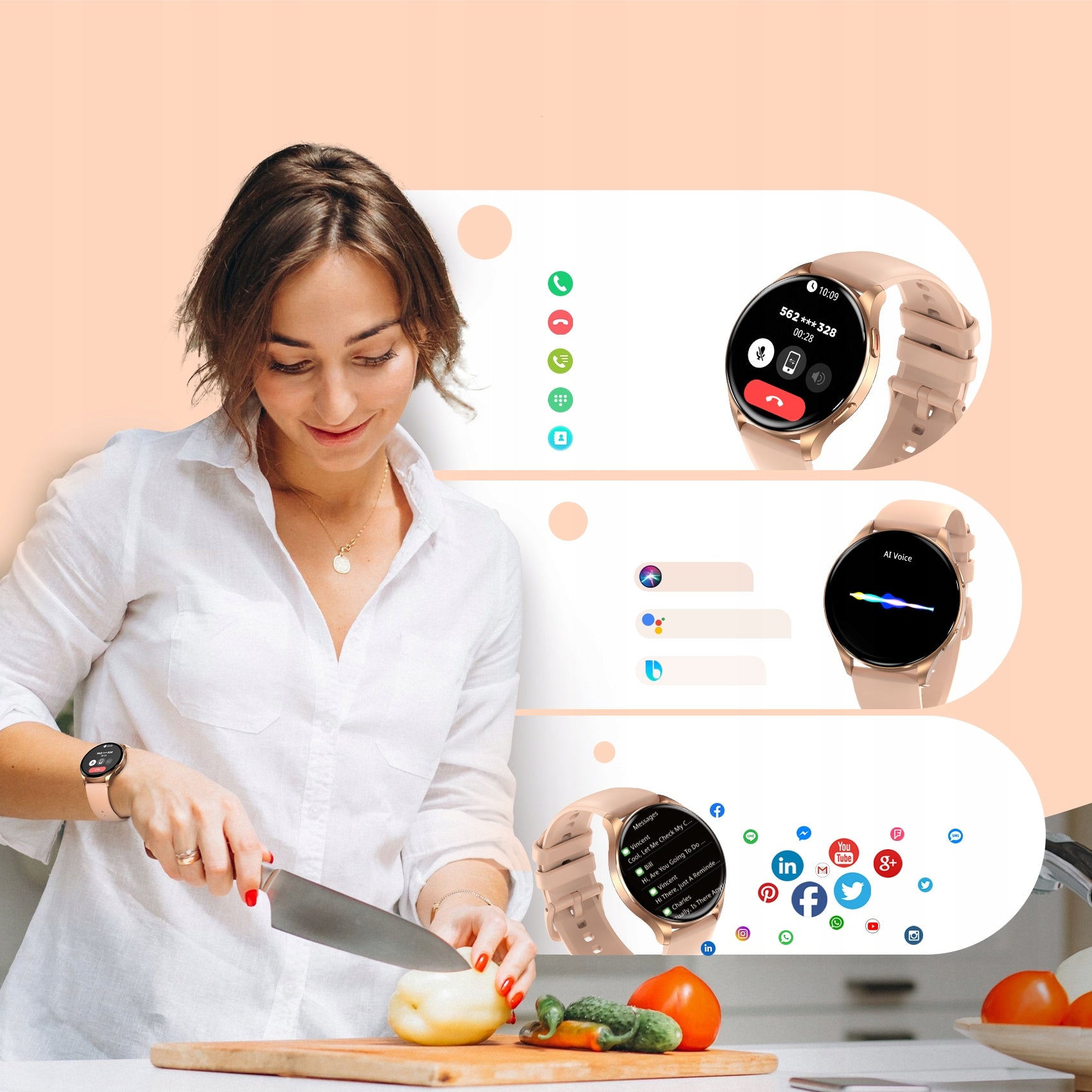 WOMEN'S SMARTWATCH 1.43" AMOLED GOLD WATERPROOF CALLING SMS SPORTS 2 STRAP Manufacturer code AG-X20-glod