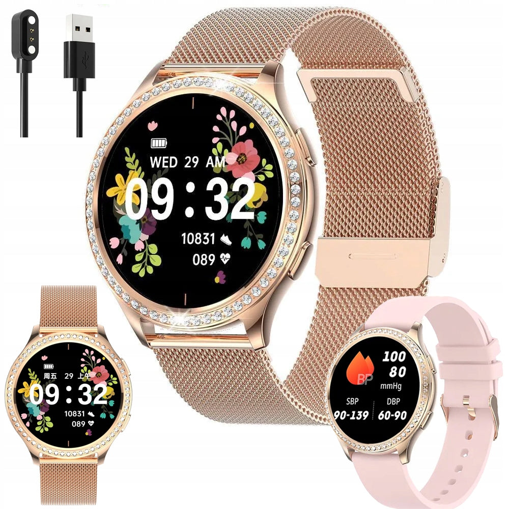 WOMEN'S SMARTWATCH 360X360 RHINESTONES PL WATERPROOF TALK + 2 STRIPES