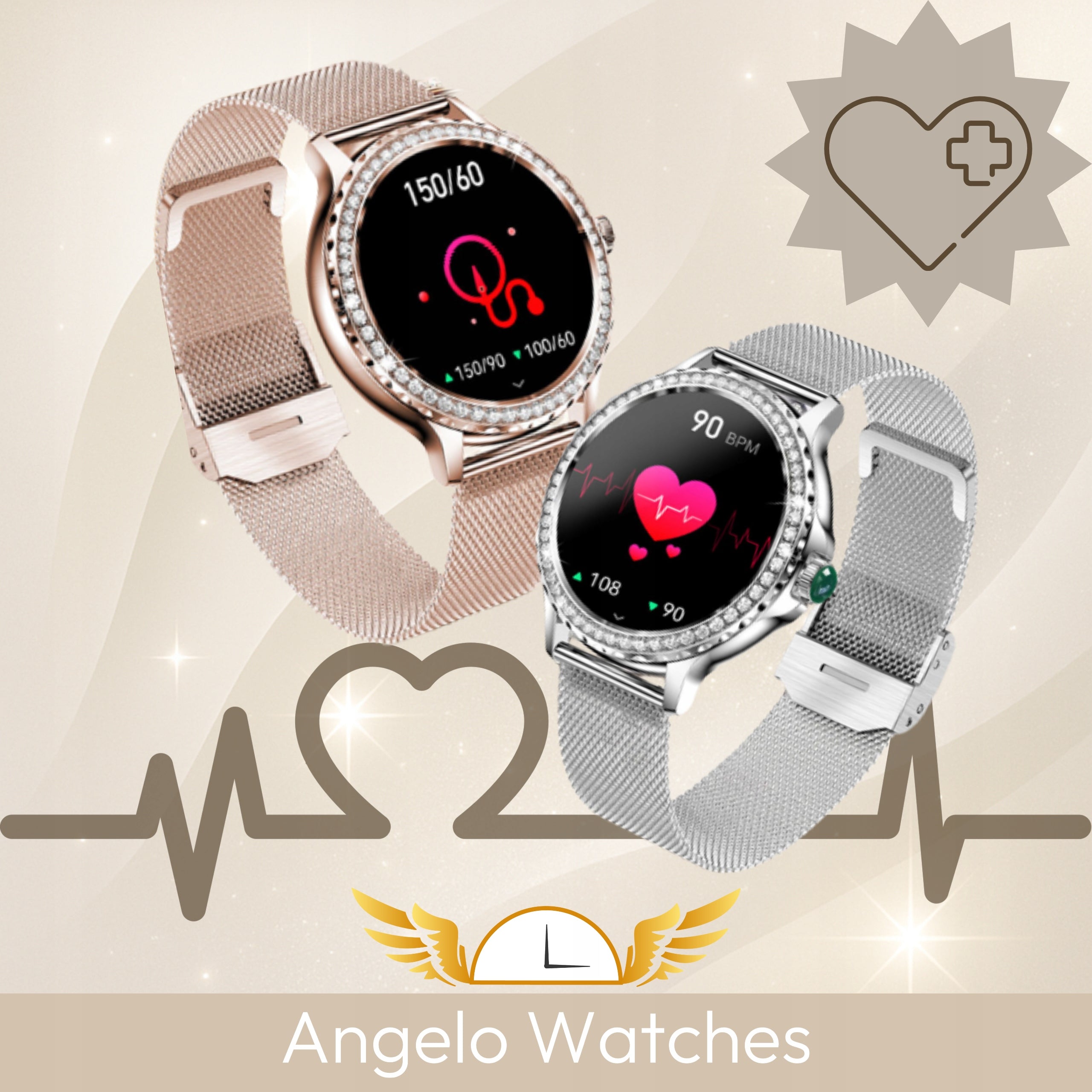 WOMEN'S SMARTWATCH AMOLED 3D PRESSURE HEALTH 3D PPG TALK SPORT MENU PL Brand Angelo Watches