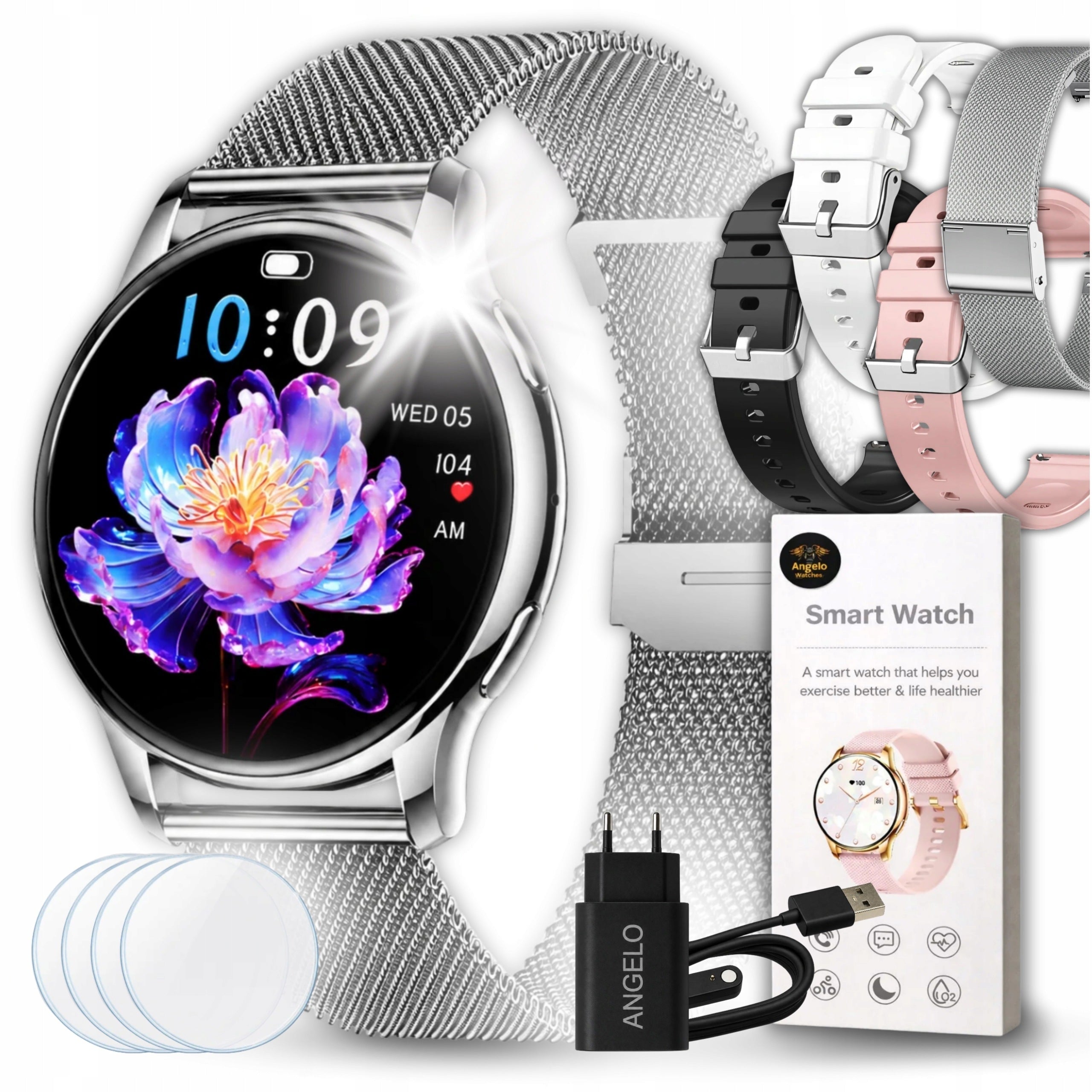 WOMEN'S SMARTWATCH AMOLED BLOOD PRESSURE MONITOR CONVERSATION SPORT MENU POLISH 4 STRIPES