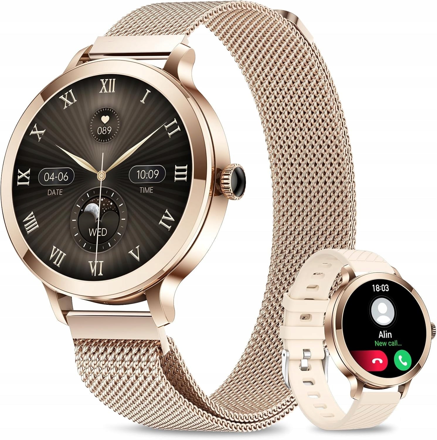 WOMEN'S SMARTWATCH AMOLED GOLD BRACELET + STRAP PINK TALK IP68