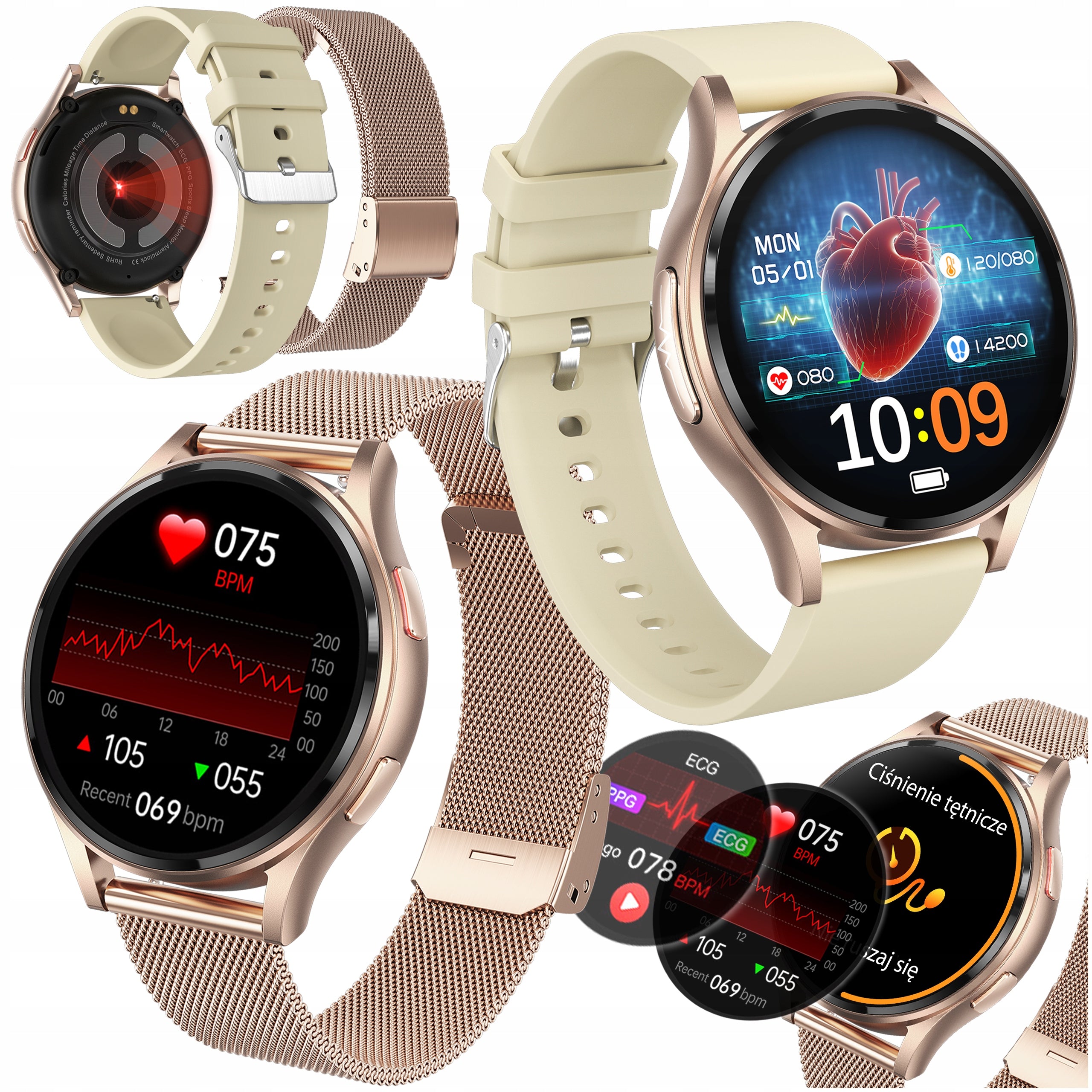 WOMEN'S SMARTWATCH AMOLED PROVENTUS CARDIOWATCH EKG HRV PRESSURE TALKPL