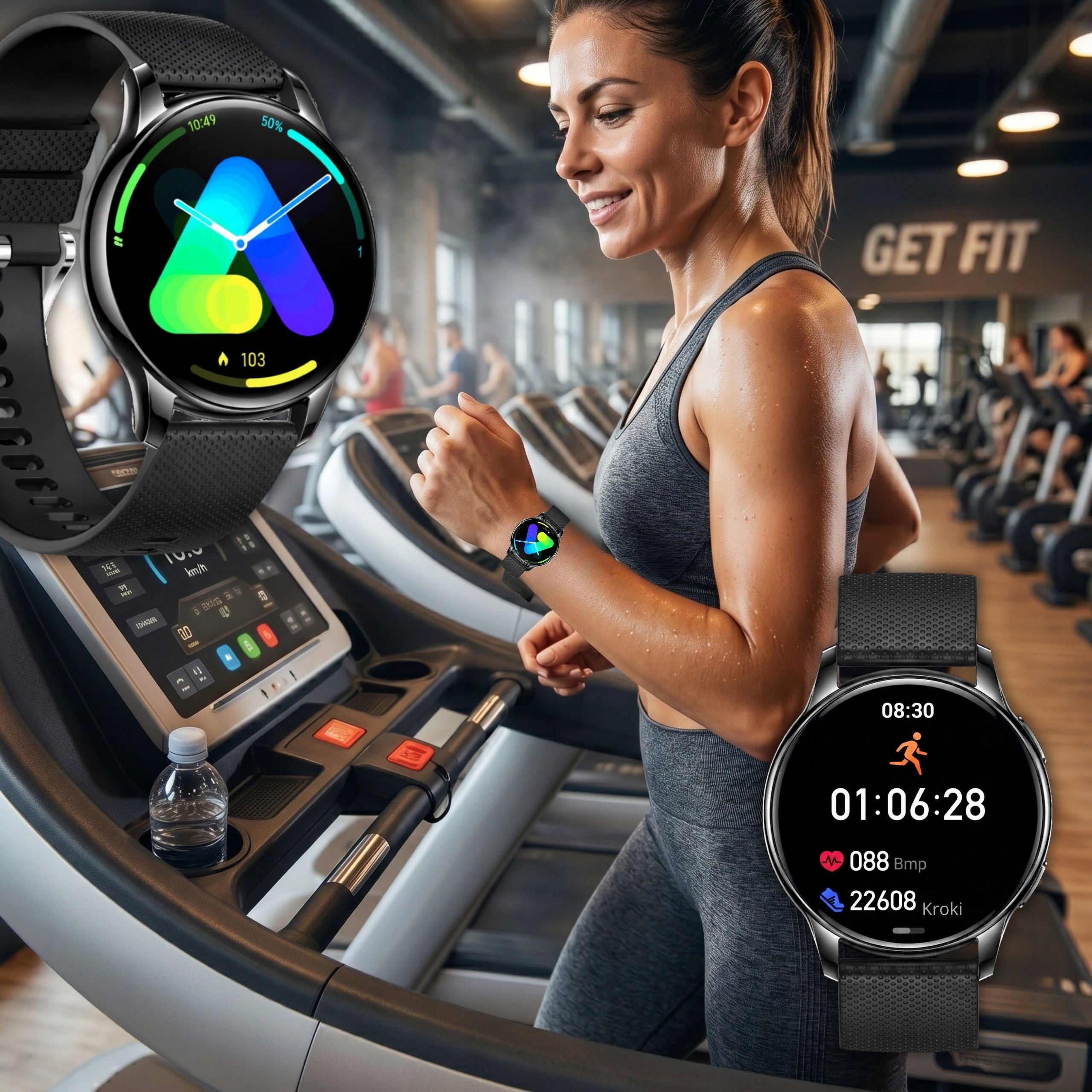 WOMEN'S SMARTWATCH BLACK - 5 STRIPES WATERPROOF MESSAGE CONVERSATIONS Manufacturer code SMARTWATCH DLA KOBIETY ZEGAREK DAMSKI
